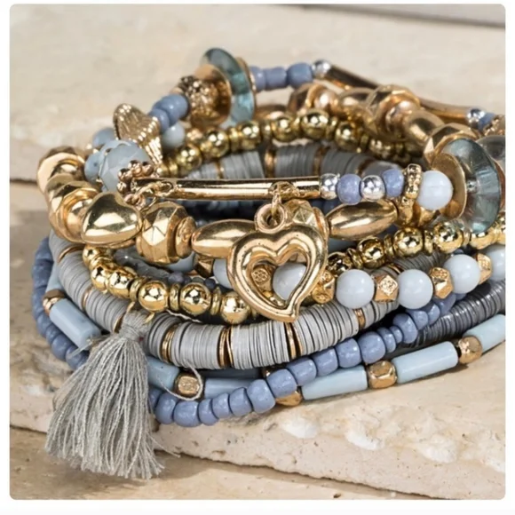 4- MULTI-LAYERED STRETCH BEADED BRACELETS-NEW-Set of 4. - Picture 4 of 7